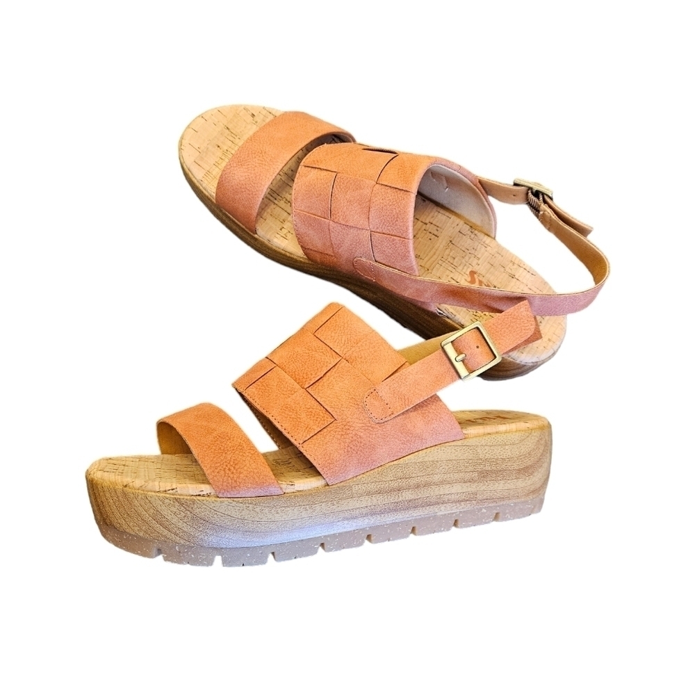 Korks Fraya Orange Cinnamon Nubuck Wedge Clog Sandals NEW